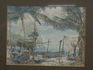 A coloured print "St Lucia West Indies" 9" x 11"