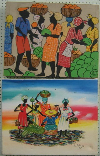 L Williams, pair of Jamaican School oil paintings on canvas "Standing Figures" 16" x 20" (unframed)