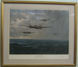 Coulson, a limited edition coloured print "The First Blow" published to mark the 50th Anniversary of the first RAF bomber raid of WWII signed by Flight Lieutenant George Booth 18" x 24"