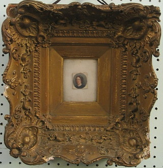 A Victorian miniature on ivory panel "Young Lady" 1" x 1" contained in a decorative gilt frame 11" x 11"