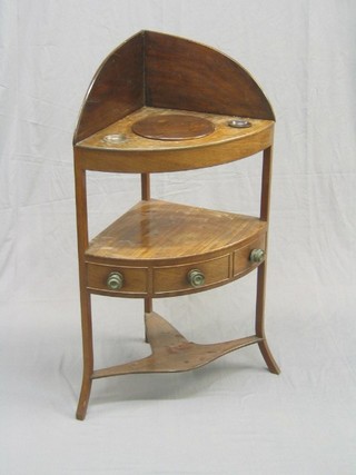 A 19th Century mahogany 3 tier corner wash stand, with raised back and  fitted a drawer 24"