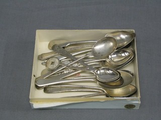 19 various silver tea spoons  9 ozs and 2 silver plated tea spoons