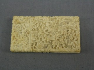 An Eastern carved bone  card case 3 1/2"