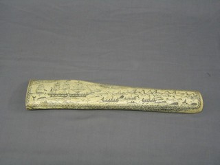 A reproduction Scrimshaw panel decorated a whaling scene  19"