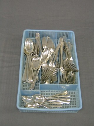 A collection of rat tail pattern silver plated flatware