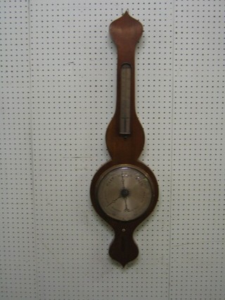 A 19th Century mercury wheel barometer and thermometer with 9" silvered dial contained in a mahogany case