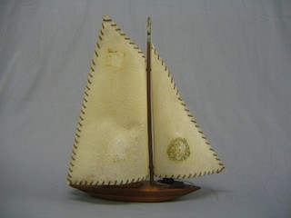 A wooden Art Deco table lamp in the form of a 2 masted yacht 15"