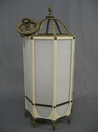 An octagonal Art Deco glass and metal electrolier