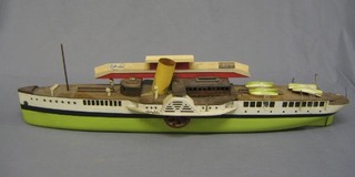 A 1920's wooden model of a paddle steamer 39"