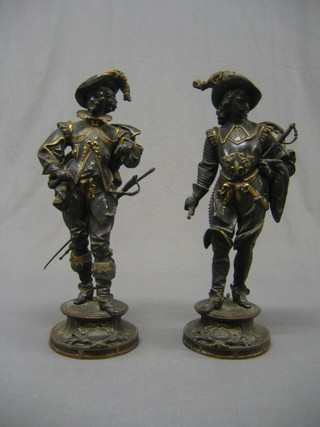 A handsome pair of French 19th Century  spelter figures of Musketeers "Vendome and Comde" 18"