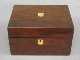 A Victorian rosewood trinket box, the top with inlaid mother of pearl shield 12" (escutcheon plate missing)