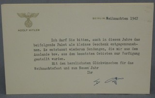 2 Adolf Hitler Christmas compliment cards dated 1942 5" x 8"