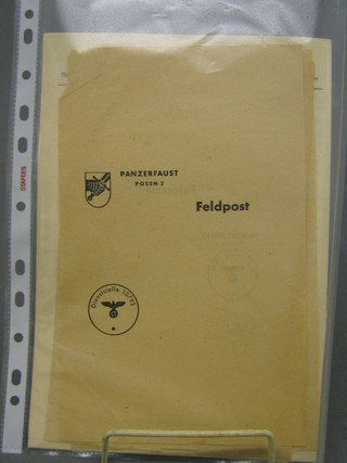 3 slips of paper marked Field Post Panzerfaust together with 5 forms marked Feriuchen Um Hustunft Aus Dem Ctrafregifter