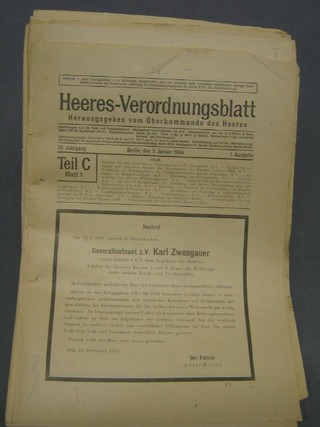 6 editions of Heeres'verordanungsblatt January 5 1944, 5 February 1944, 15 February 1944, 27 April 1944, 11 March 1944 and 27 March 1944