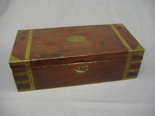A Victorian mahogany and brass banded writing slope (forced at some time, interior requires attention) 24"