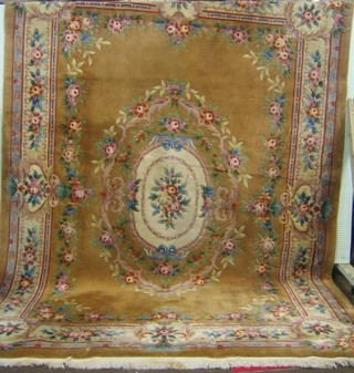 A yellow ground and floral patterned super washed Chinese carpet 149" x 110"