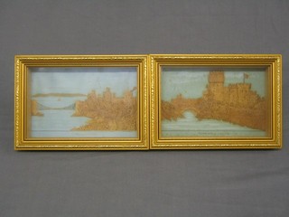 A 19th Century cork picture of Warwick castle, do. Conway castle 6" x 9"