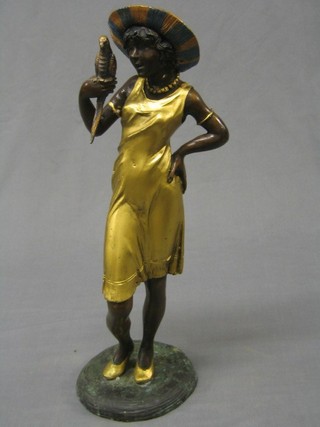 A 20th Century Art Deco style bronze figure of a standing lady with parrot 20" 
