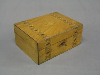 A Victorian bleached mahogany trinket box with inlaid banding 12"