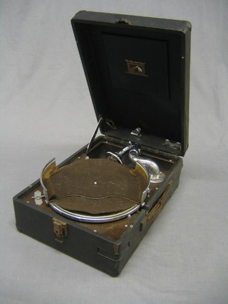 A His Master's Voice gramophone with fibre carrying case