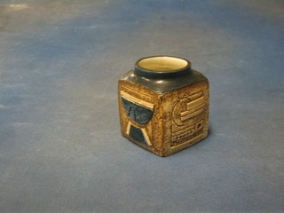 A square Troika vase, the base marked Troika Cornwall and marked SL, 4"