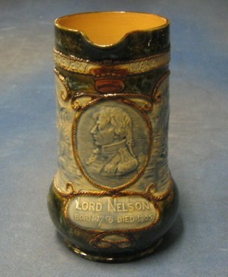A Royal Doulton Nelson  pottery jug decorated England Expects Every Man Will Do His Duty Lord Nelson born 1758 died 1805, the base impressed Royal Doulton X6421 LW, 8"