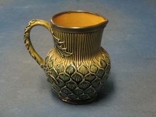 A Doulton Lambeth salt glazed thistle shaped jug with pewter mount, base impressed Doulton Lambeth England 618 6"