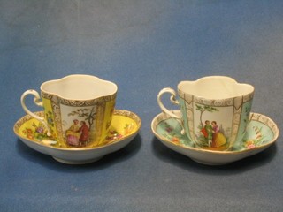 2 late Dresden porcelain cups and saucers (both heavily restored)