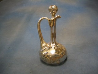 A fine quality Continental glass and silver covered ewer and stopper 11" (cracked)