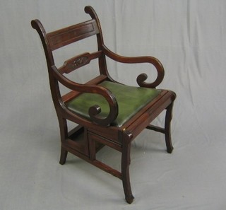 A good quality 20th Century Georgian style library steps/bar back open arm desk chair