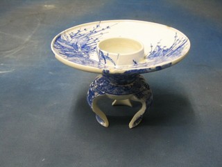 A 19th Century Oriental blue and white porcelain circular bowl on stand in 2 sections, the base with 6 character mark, (slight chip to rim, base f and r) 9"
