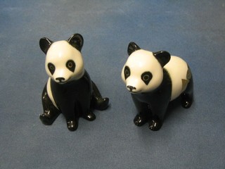 2 Royal Dux figures of a seated and standing panda, base with pink triangular mark, 4"