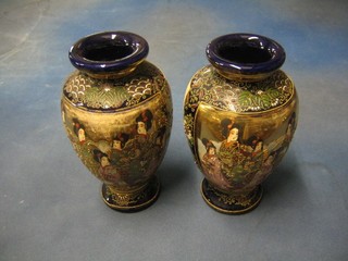 A pair of late Satsuma Japanese vases of baluster form 9"