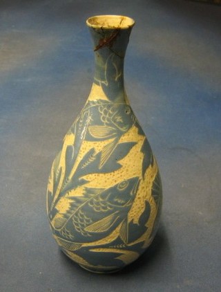 An H Brenham club shaped vase with floral decoration base incised WB H Brenham 1891, 12" (neck f and r)
