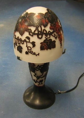A Galle style lamp with dome glass shade 15"