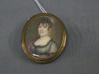 A 19th Century portrait miniature on ivory, "Seated Lady" contained in a gilt frame 2"