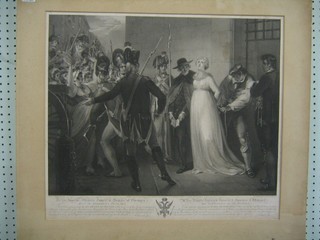 After Hamilton, an engraving by Arthur Cardon and John Eginton dedicated to the Frances II  Emperor of Germany depicting "The Queen of France at the Moment of her being Conducted by Henrot Commands of the Revolutionary Army" 20" x 23" (some blemishes to top right)