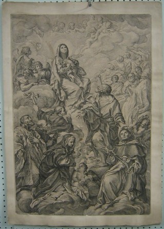 An 18th Century monochrome print "The Resurrection of Christ?" 25" x 17", the top with blind proof stamp for Reeves & Sons 113 Cheapside London