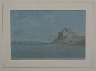 Henry William Burgess, watercolour "Castle of Bai, Near Naples" signed 7" x 11"
