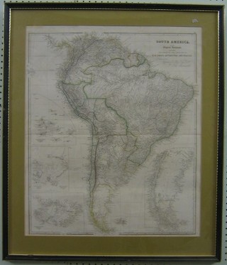 A 19th/20th Century coloured map  of South America from the original documents including the survey by the Officer's of HMS Adventure and Beagle, 22" x 20"