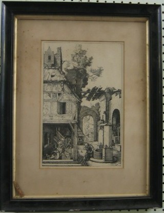 An engraving monogrammed GM dated 1909, the reverse with London County Council Arts Scholarship Exhibition label 10" x 7"