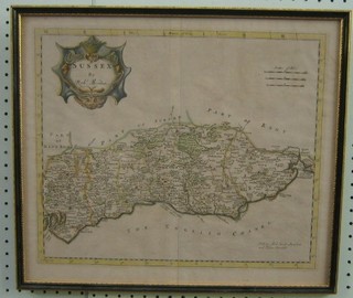 An 18th Century Robert Morden map of Sussex (crease to the centre) approx 1" margin, contained in a Hogarth frame 15" x 18"