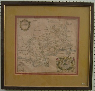 An 18th Century Richard Blome coloured map of Middlesex (crease to centre) 11" x 12"
