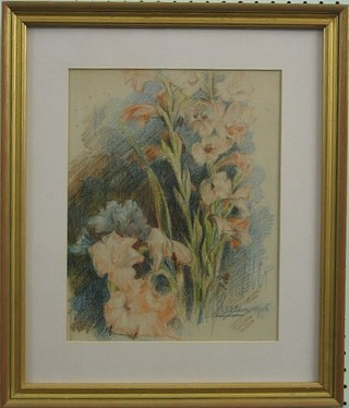 Pastel drawing "Study of Flowers" indistinctly signed 12" x 9"