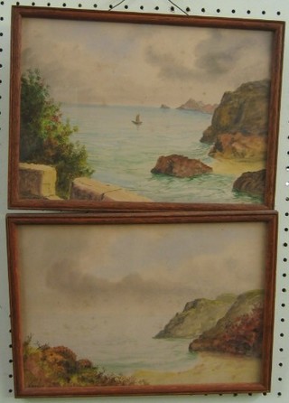 A pair of 18th/19th Century amateur watercolour drawings "Seascapes 8" x 11"