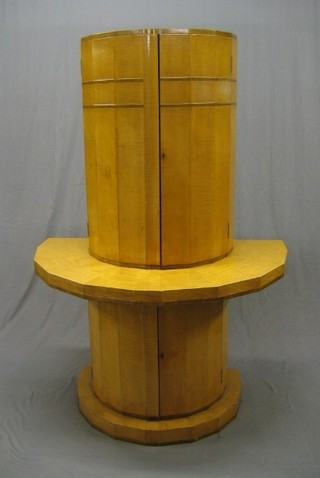 A fine quality Art Deco satinwood D shaped cocktail cabinet