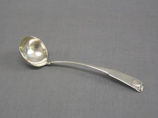 A Georgian, Scots Provincial silver fiddle pattern, single struck toddy ladle with cast shell to the handle, makers mark AKKK, circa 1830 