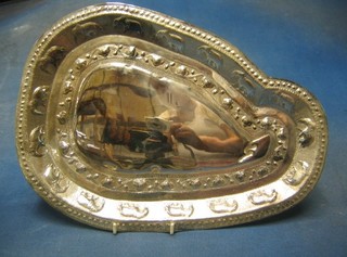A Ceylonese embossed silver tray in the form of the Island of Ceylon with elephant decoration 14"