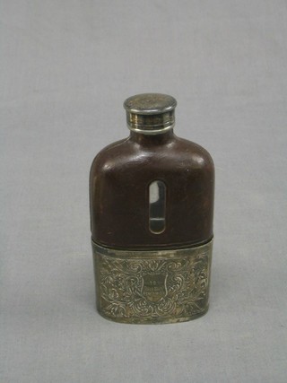 A Victorian cut glass and Brittania metal hip flask