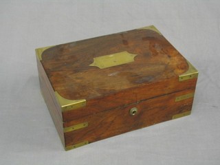 A handsome Victorian rosewood vanity box with brass banding and hinged lid, 12" (no interior)